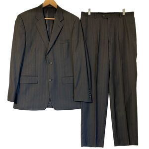Tasso Elba Macy's Men's Suit 40R Pants 34 Heather Gray Purple Stripe Wool New